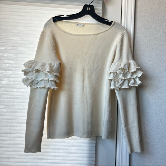 Club Monaco Feleesha Sweater Wool Alpaca Ruffle Statement Sleeves Ivory (M) - Picture 1 of 6